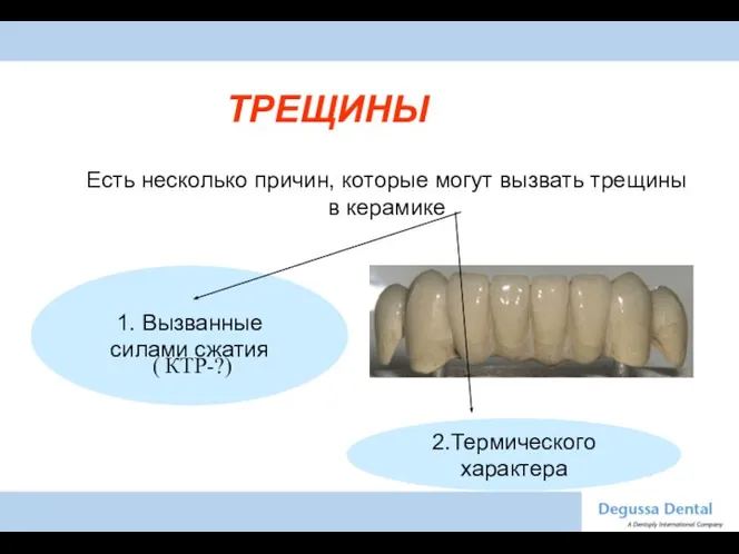 1. Вызванные силами сжатия 2.Термического характера ТРЕЩИНЫ Есть несколько причин, которые