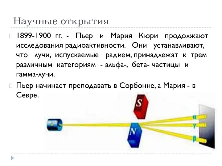 Научные открытия 1899-1900 гг. - Пьер и Мария Кюри продолжают исследования