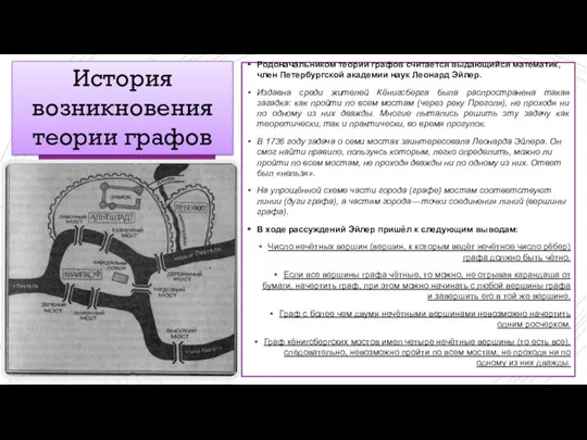 Родоначальником теории графов считается выдающийся математик, член Петербургской академии наук Леонард