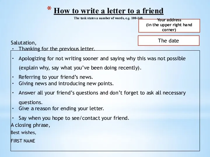 How to write a letter to a friend The task states