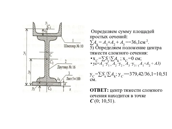 Определяем сумму площадей простых сечений: ∑Аk = A1+A2 + A3 ==36,1см