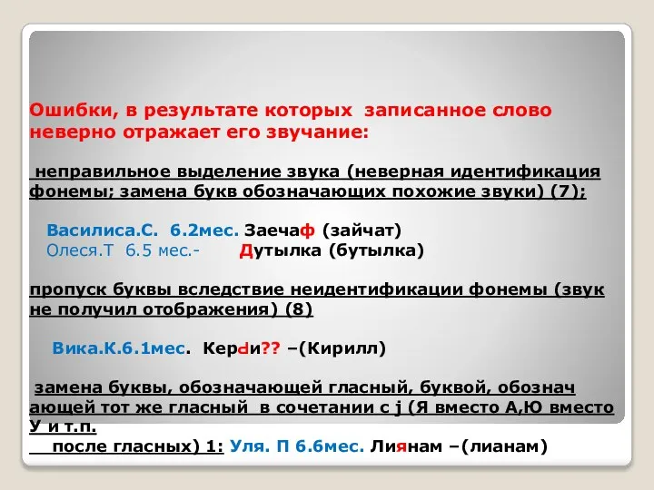 Ошибки, в результате которых записанное слово неверно отражает его звучание: неправильное