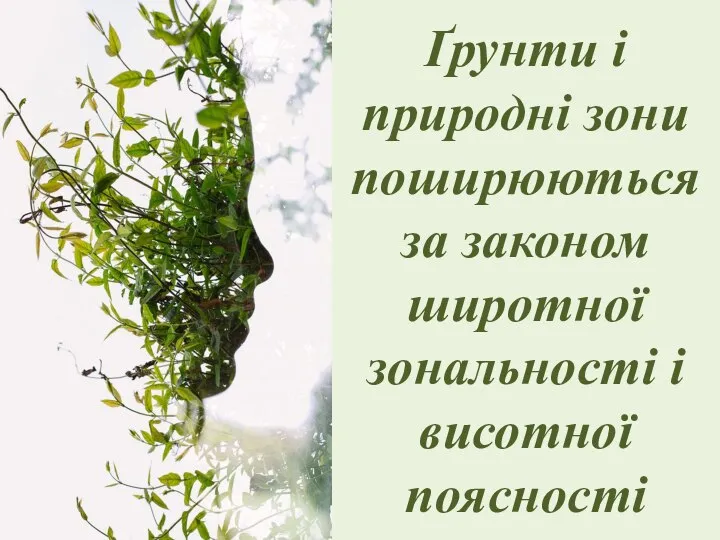 Ґрунти і природні зони поширюються за законом широтної зональності і висотної поясності