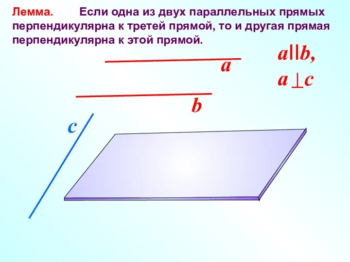 Лемма. Если одна из двух параллельных прямых перпендикулярна к третей прямой,