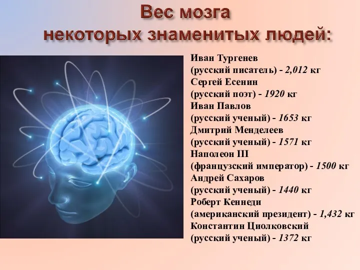 Иван Тургенев (русский писатель) - 2,012 кг Сергей Есенин (русский поэт)