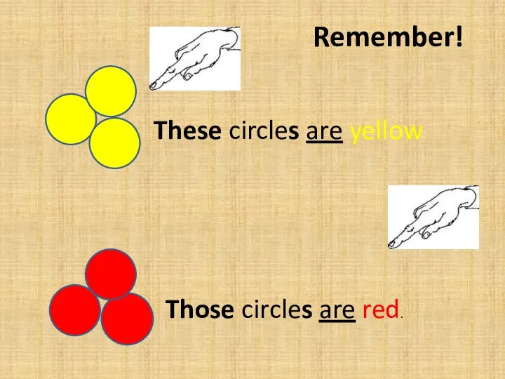 These circles are yellow. Those circles are red. Remember!