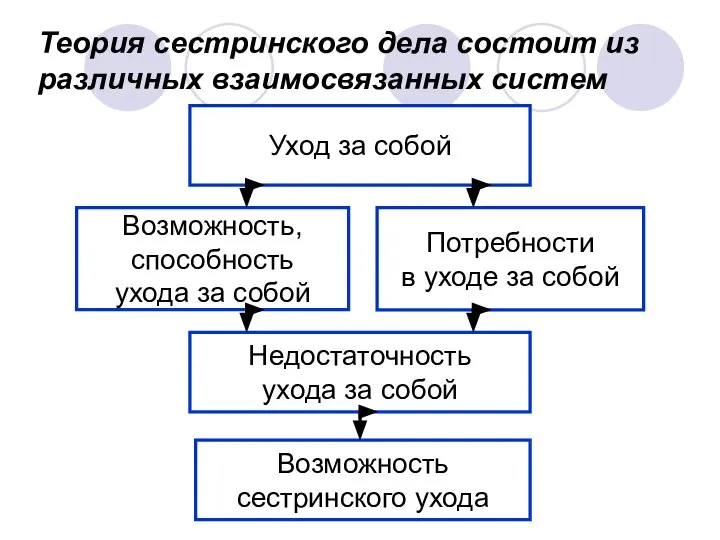 Теория сестринского дела состоит из различных взаимосвязанных систем Уход за собой