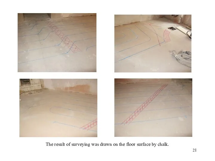 The result of surveying was drawn on the floor surface by chalk.