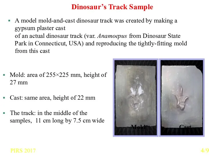 Dinosaur’s Track Sample A model mold-and-cast dinosaur track was created by