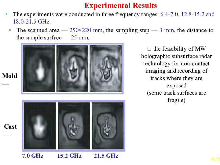 The experiments were conducted in three frequency ranges: 6.4-7.0, 12.8-15.2 and