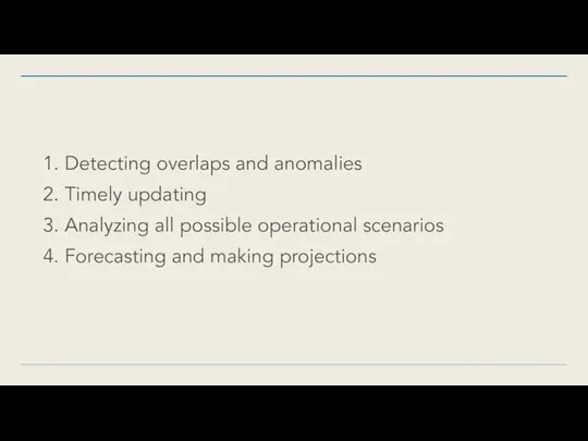 1. Detecting overlaps and anomalies 2. Timely updating 3. Analyzing all