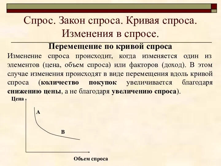 Спрос. Закон спроса. Кривая спроса. Изменения в спросе. Перемещение по кривой