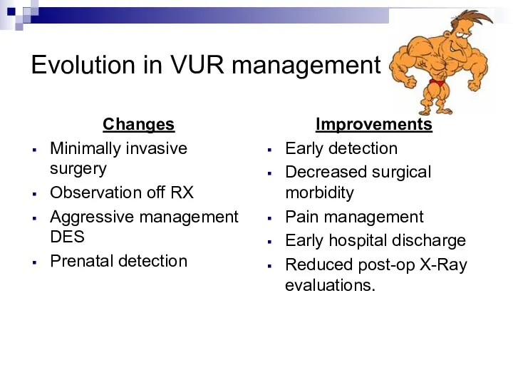 Evolution in VUR management Changes Minimally invasive surgery Observation off RX