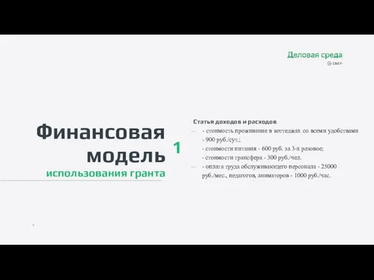 Финансовая модель использования гранта Важно раскрыть на этом слайде: Финансовая модель