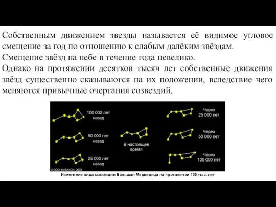 Собственным движением звезды называется её видимое угловое смещение за год по