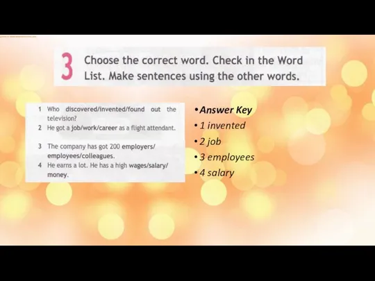 Answer Key 1 invented 2 job 3 employees 4 salary