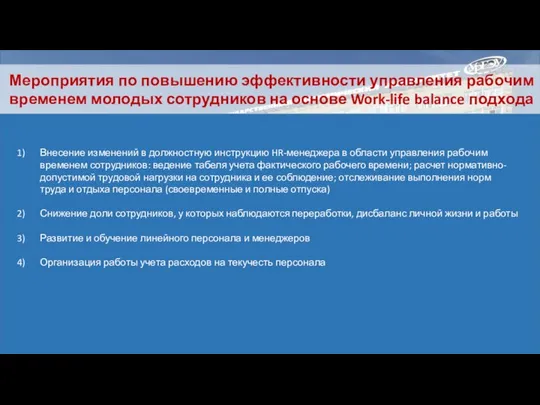 Мероприятия по повышению эффективности управления рабочим временем молодых сотрудников на основе