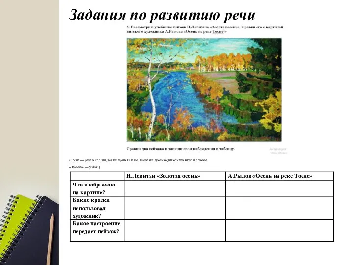 Задания по развитию речи (Тосна — река в России, левый приток