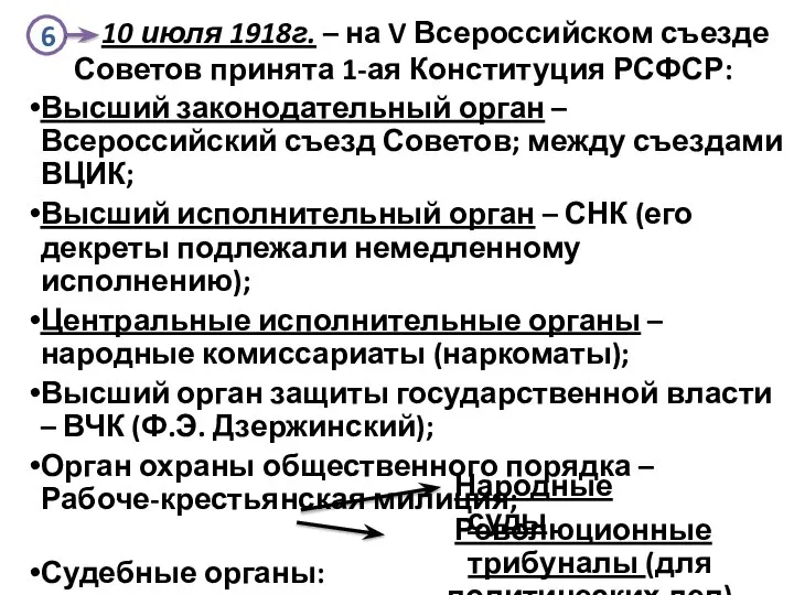 6 10 июля 1918г. – на V Всероссийском съезде Советов принята