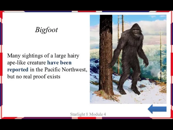 Bigfoot Starlight 8 Module 4 Many sightings of a large hairy