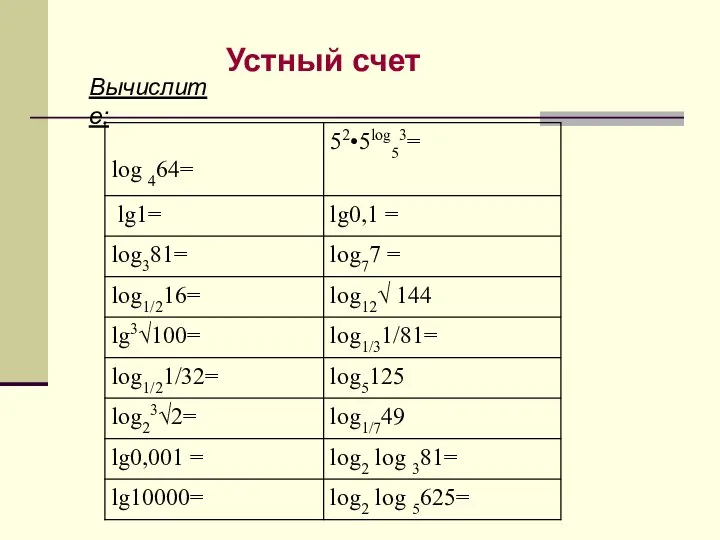 Вычислите: Устный счет