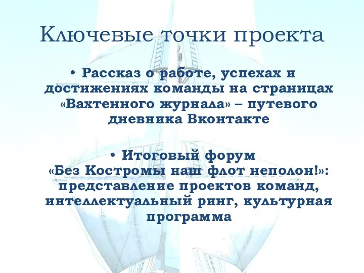 Ключевые точки проекта Рассказ о работе, успехах и достижениях команды на