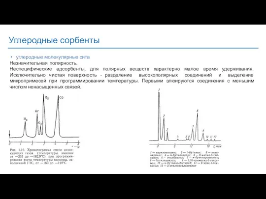 Углеродные сорбенты углеродные молекулярные сита Незначительная полярность. Неспецифические адсорбенты, для полярных