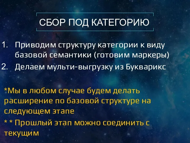 СБОР ПОД КАТЕГОРИЮ Приводим структуру категории к виду базовой семантики (готовим