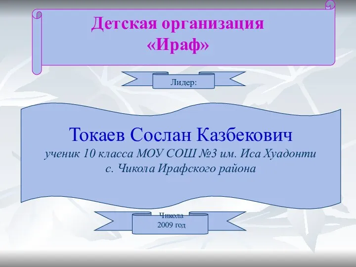 Детская организация «Ираф» Чикола 2009 год Токаев Сослан Казбекович ученик 10