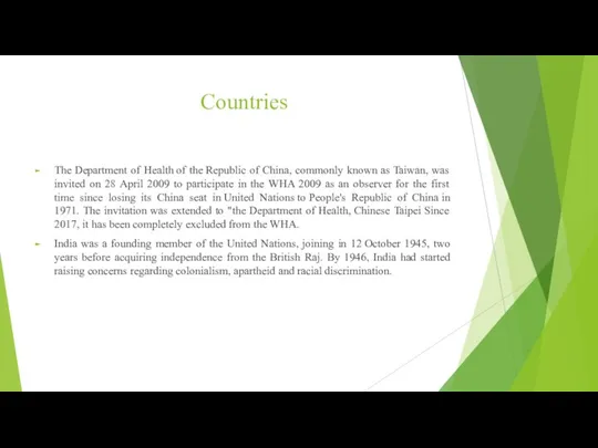 Countries The Department of Health of the Republic of China, commonly