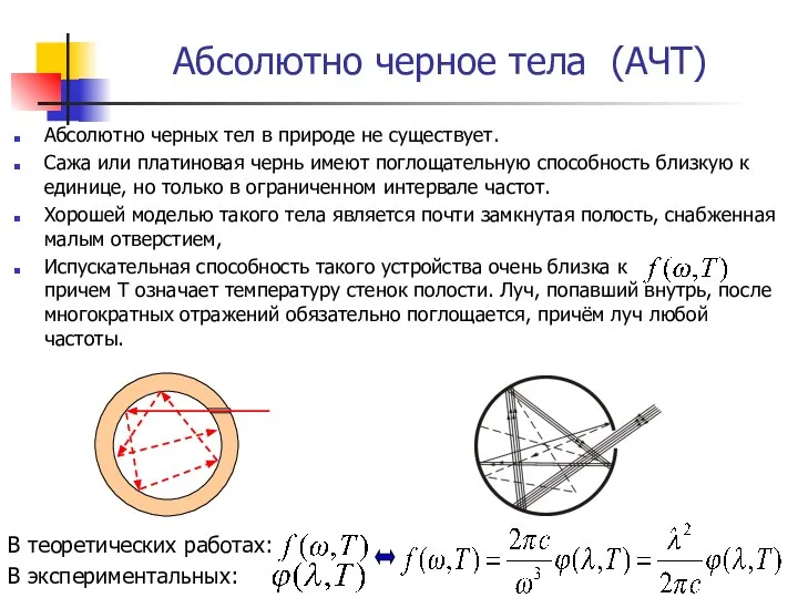 Абсолютно черное тела (АЧТ) Абсолютно черных тел в природе не существует.