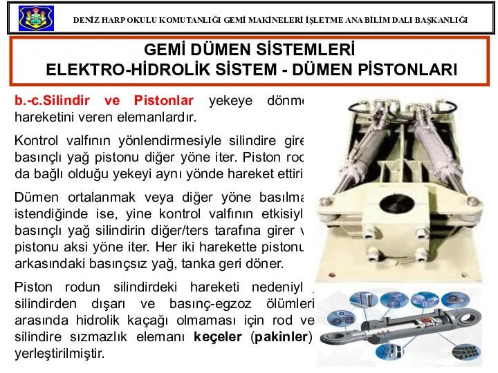 GEMİ DÜMEN SİSTEMLERİ ELEKTRO-HİDROLİK SİSTEM - DÜMEN PİSTONLARI b.-c.Silindir ve Pistonlar