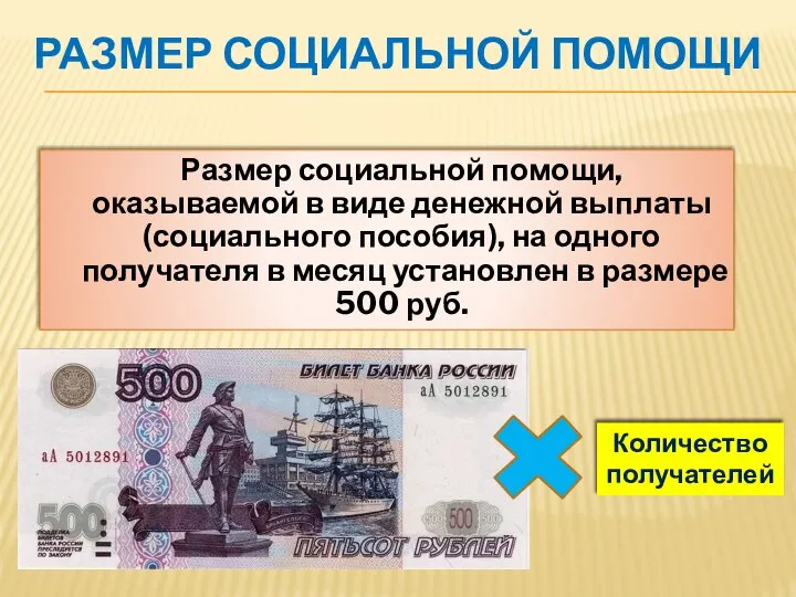 РАЗМЕР СОЦИАЛЬНОЙ ПОМОЩИ Размер социальной помощи, оказываемой в виде денежной выплаты