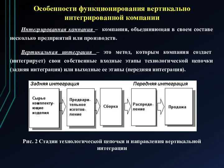 Интегрированная компания – компания, объединяющая в своем составе несколько предприятий или