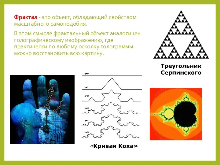 Фрактал - это объект, обладающий свойством масштабного самоподобия. В этом смысле