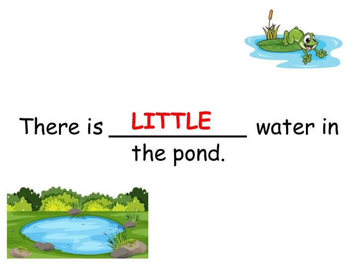 There is __________ water in the pond. LITTLE