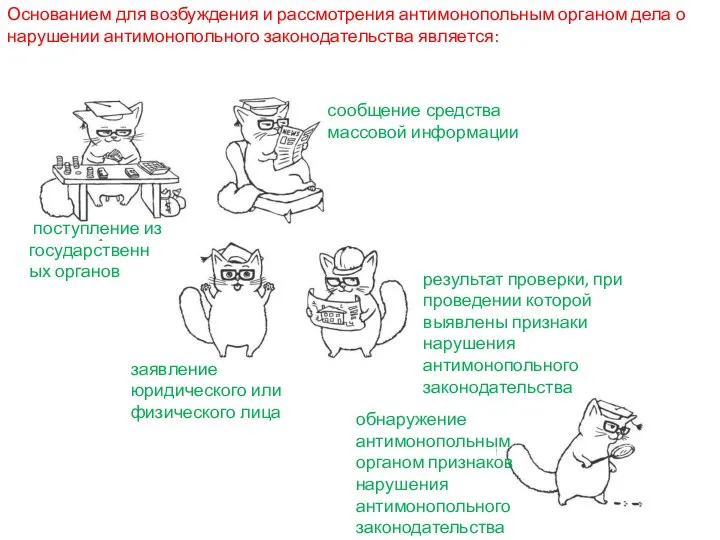 Основанием для возбуждения и рассмотрения антимонопольным органом дела о нарушении антимонопольного