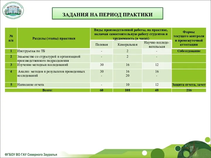 ЗАДАНИЯ НА ПЕРИОД ПРАКТИКИ