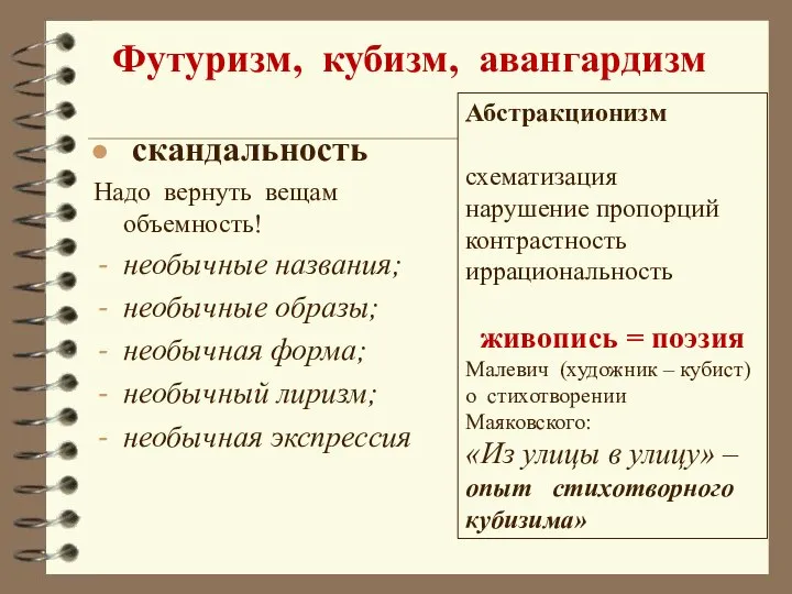 Футуризм, кубизм, авангардизм скандальность Надо вернуть вещам объемность! необычные названия; необычные