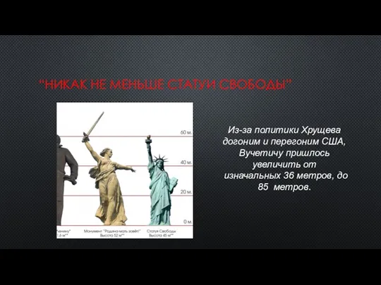 “НИКАК НЕ МЕНЬШЕ СТАТУИ СВОБОДЫ” Из-за политики Хрущева догоним и перегоним