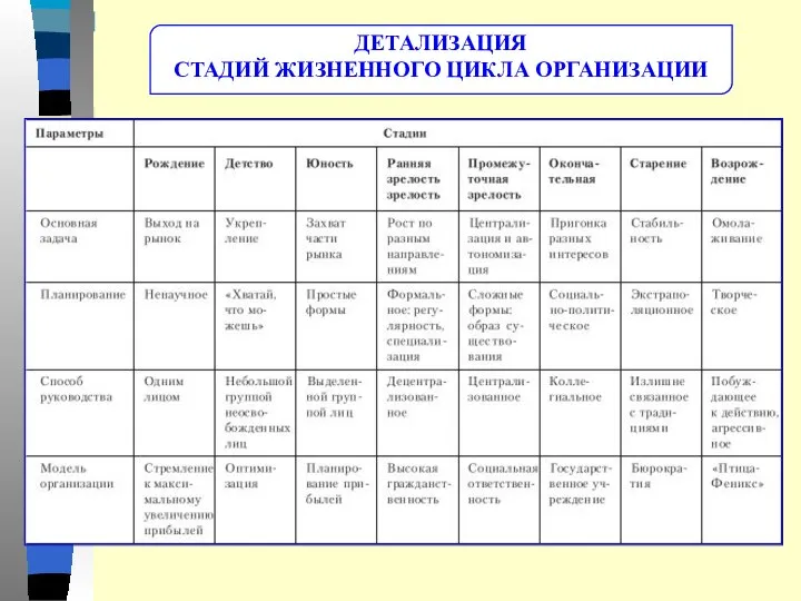 ДЕТАЛИЗАЦИЯ СТАДИЙ ЖИЗНЕННОГО ЦИКЛА ОРГАНИЗАЦИИ