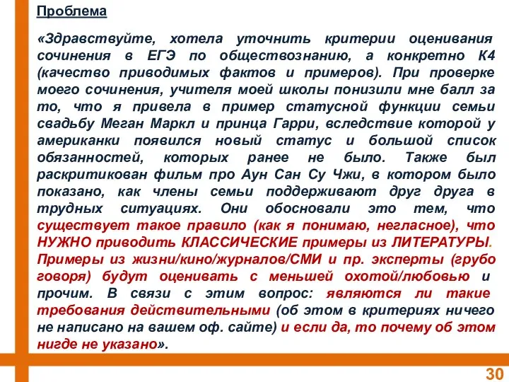 Проблема «Здравствуйте, хотела уточнить критерии оценивания сочинения в ЕГЭ по обществознанию,