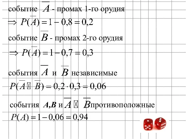 событие - промах 1-го орудия событие - промах 2-го орудия события