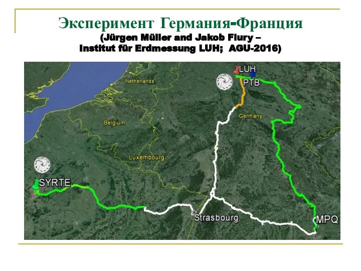 Эксперимент Германия-Франция (Jürgen Müller and Jakob Flury – Institut für Erdmessung LUH; AGU-2016)