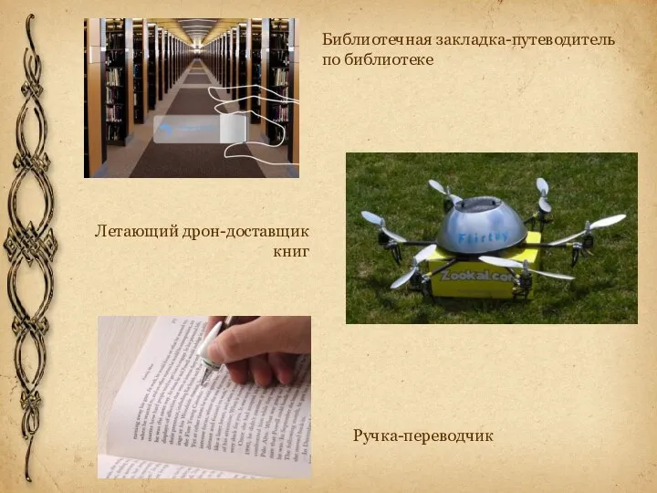 Библиотечная закладка-путеводитель по библиотеке Летающий дрон-доставщик книг Ручка-переводчик