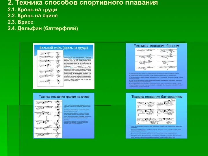 2. Техника способов спортивного плавания 2.1. Кроль на груди 2.2. Кроль