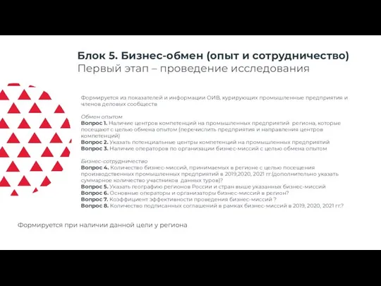 Блок 5. Бизнес-обмен (опыт и сотрудничество) Первый этап – проведение исследования