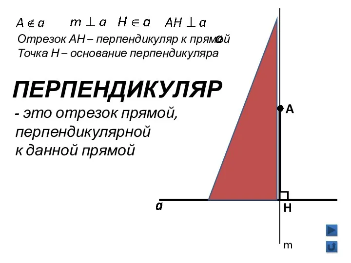 A H ПЕРПЕНДИКУЛЯР - это отрезок прямой, перпендикулярной к данной прямой