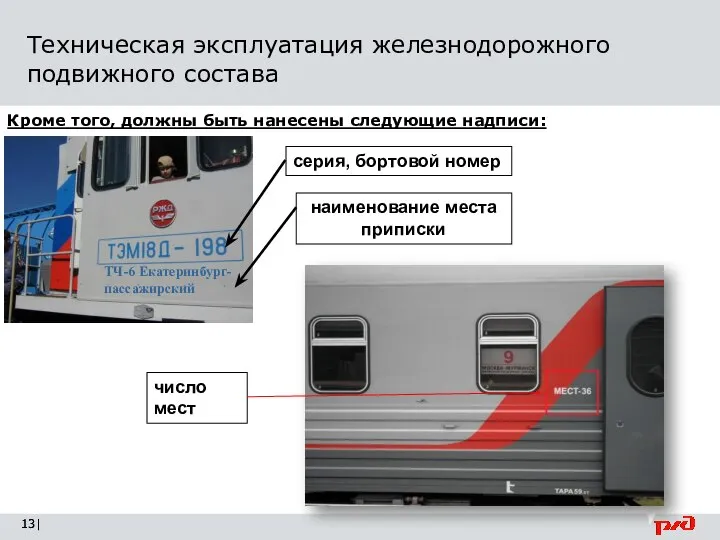 Техническая эксплуатация железнодорожного подвижного состава | ТЧ-6 Екатеринбург-пассажирский серия, бортовой номер