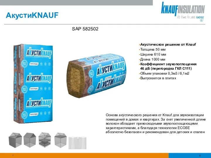 * АкустиKNAUF Акустическое решение от Knauf Толщина 50 мм Ширина 610